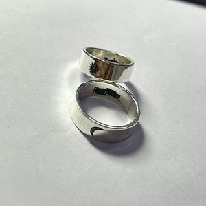 Personalized Sun Moon Ring for Couple, Custom Engraved Sterling Silver Rings, Silver Ring Matching Bands, BFF Rings, Vintage Rings