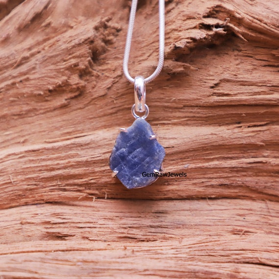 Raw Blue Sapphire Pendant, September Birthstone Pendant, Rough Sapphire Jewelry, 925 Silver Pendant, Healing Sapphire Necklace, Gift For Her