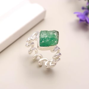 Raw Green Strawberry Quartz Ring, Green Stone Ring, Solid 925 Sterling Silver Ring, Quartz Jewelry, Handmade Ring, Women Ring, Gift For Her