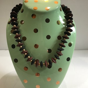 Wooden Cylinder Black and Brown Bead Necklace
