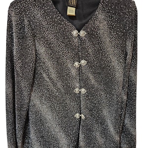 Vintage TEDDI EVENING Sparkly Black & Silver   Blazer Jacket Ornate Closure 8P