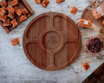 Personalised Snacks Serving Tray,Laser Engraved Wooden 5 Divided Snack Platter,Custom Tray,Nuts Fruit Chips Appetizer Tray,Housewarming Gift