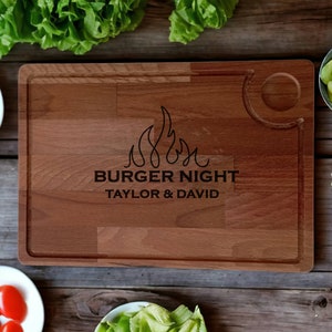 Personalized Burger Serving Board, Laser Engraved Wooden Custom Name Hamburger Serving Plate, Tray Platter, Housewarming Gift