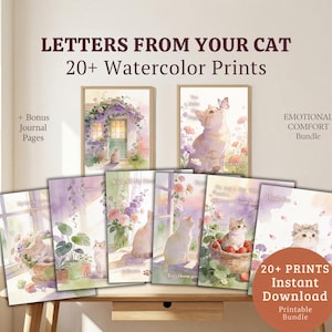 Haustier Verlust Komfort Geschenk, Cottagecore Katze Wanddekor, Aquarell Katze Erinnerung Druck, Haustier Verlust Geschenk, Katze Mama Geschenk Bild 1