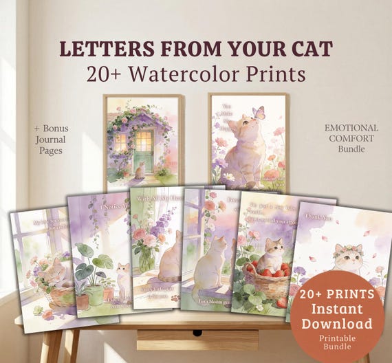 Cat Mom Gift, Printable Cat Art, Cat Loss Comfort Gift, Cottagecore Cat Wall Decor, Watercolor Cat Memorial Print, Emotional Pet Loss Gift