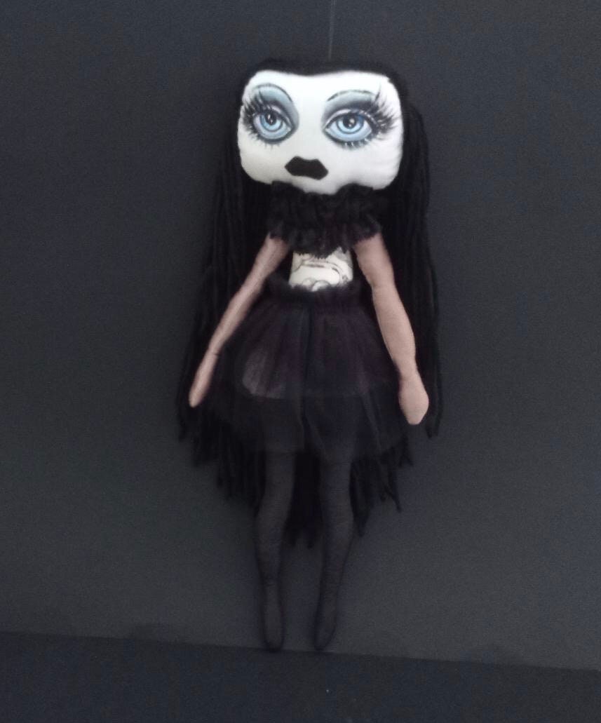Gothic unique Art doll “Desirè” BIG EYES handmade rag doll collectible spooky textile doll art creepy doll horror and cute OOAK skeleton!