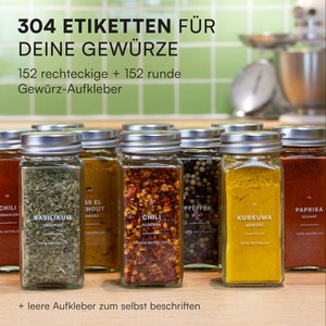 304 Gewürzetiketten Transparent Etiketten-Set für Gewürze, Gewürzmischungen 152 runde & 152 eckige Aufkleber minimalistisch wasserfest image 2