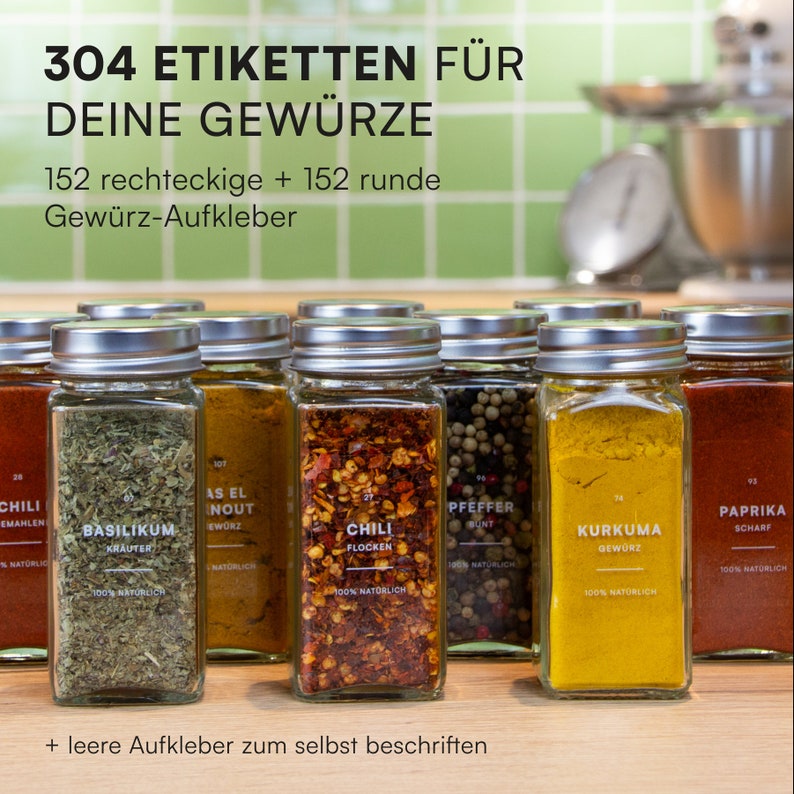 304 Gewürzetiketten Transparent Etiketten-Set für Gewürze, Gewürzmischungen 152 runde & 152 eckige Aufkleber minimalistisch wasserfest Bild 2