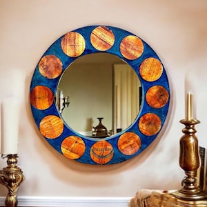 handmade   Wooden mirror- wooden Resin Wall Mirror, -Rustic Boho Home Decor – Natural Wood Frame, Nautical, Farmhouse Style, Coastal Mirror