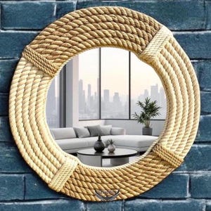 Handcrafted Wooden Rope Mirror – Rustic Home Decor, Wall Hanging, Nautical Style, Boho Chic, Entryway Mirror, Bathroom Mirror, Gift Idea