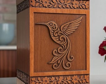Hummingbird Rosewood Urn Box: Custom Engraved Memorial Keepsake