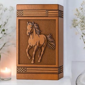 Personalized Horse Cremation Urn: Engraved Wooden Memorial Box