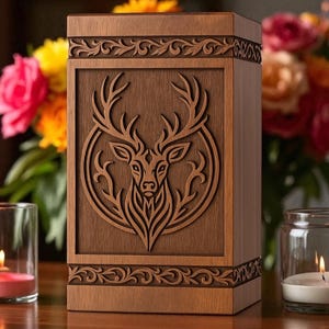 Handcrafted Rosewood Cremation Urn with Deer Engraving - Personalized Memorial