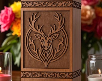 Handcrafted Wooden Paw Pet Urn Box: deer Memorial