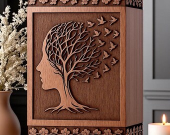 Handcrafted Tree of Life Wooden Urn: Engraved Memorial Ashes Box