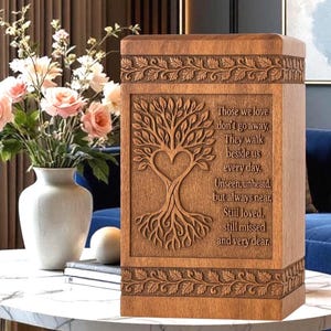 Personalized Wooden Cremation Urn: Handcrafted Memorial Box with Cross & Birds