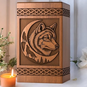 Custom Engraved Rosewood Pet Urn: Wolf Silhouette Memorial
