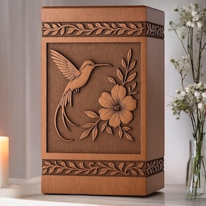 Bird Engraved Wooden Urn Box for Ashes – Custom Memorial Keepsake – Personalized Cremation Funeral Urn – Handcrafted Nature Tribute