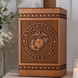 Handcrafted Rosewood US Marine Corps Urn: Veteran Memorial, Personalized Tribute