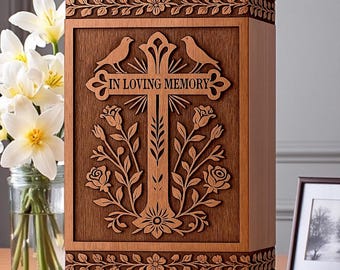Handmade Wood urn box| Personalized Wooden cross engraved urn