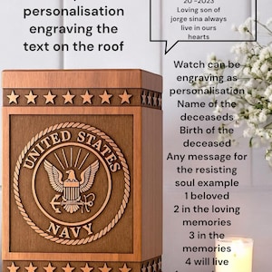 Handmade wooden urn box for ashes, engraved with US Navy logo silhouette.

Custom Navy logo urn box, crafted from rosewood and engraved for memorial ashes.

Wooden memorial urn box with engraved US Navy logo silhouette for veteran ashes.

Personalized wooden urn box for ashes with US Navy logo silhouette engraving.

US Navy logo silhouette urn, handcrafted and engraved for veteran cremation ashes.

Handcrafted wooden urn with US Navy logo, engraved for a veteran’s memorial.