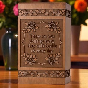 Personalized Wooden Cremation Urn with Rose Engraving – &quot;Those We Love&quot; Memorial Urn – Custom Urn Box – Handcrafted urn for human Ashes box