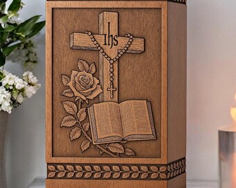 Engraved Bible Cross Wooden Cremation Urn - Personalized Christian Memorial