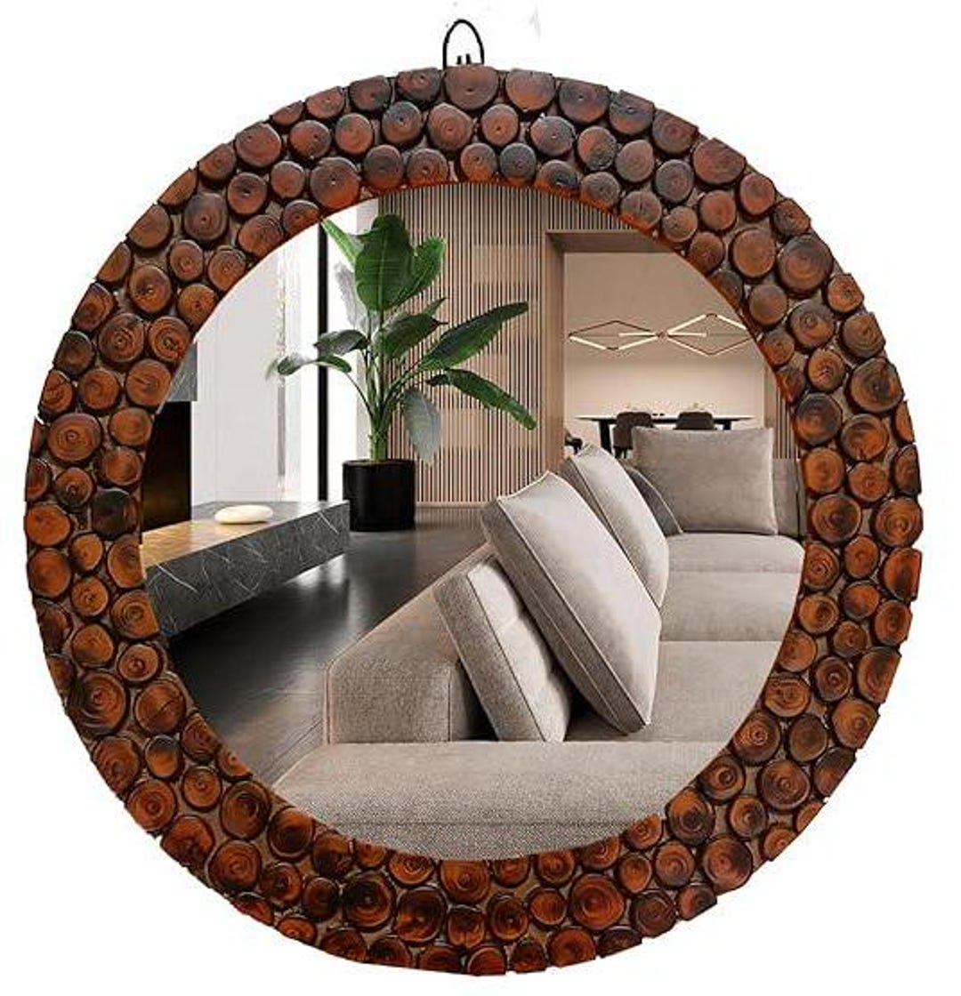 Wood Round Wall Mirror, Live Edge Wood Wall Mirror, Wood Frame Mirror ...