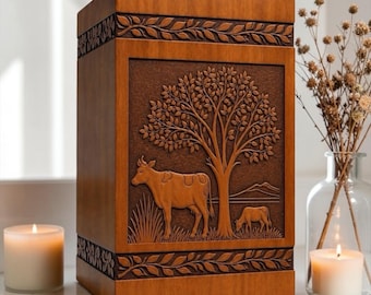 Personalized Wooden Urn for Human Ashes | Handmade Tree of Life Memorial Urn Box | Custom Engraved Cremation Urn | Funeral Keepsake Gift