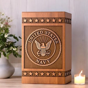 Handcrafted Rosewood US Navy Urn Box: Veteran Memorial Keepsake