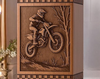 Urna de motociclista de palisandro grabada: recuerdo conmemorativo personalizado