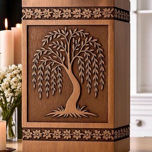 Urna cineraria in legno di salice incisa - Scatola commemorativa in palissandro realizzata a mano
