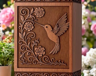 Handmade Rosewood Hummingbird engraved urn