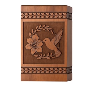 Handcrafted Hummingbird Wooden Urn Box – Sheesham Wood Memorial Keepsake | | Custom Engraving Option | For Human or Pet Ashes