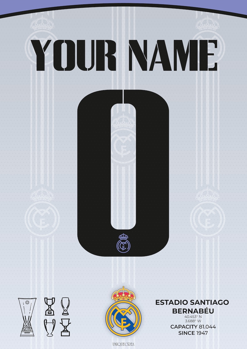 Customizable Real Madrid Football Jersey Frame Digital Printable