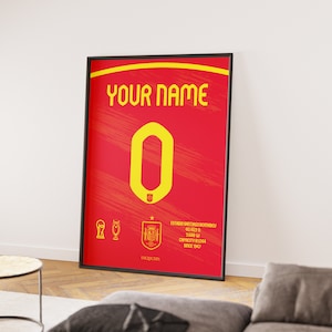 Anpassbarer Spanien Fußball Jersey Rahmen | Digitales Druckmaterial | Sport unter dem Motto Wandkunst | Besonderes Tag Geschenk | Fußball Poster