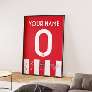 Marco personalizable de la camiseta de fútbol del Atlético de Madrid / Material imprimible digital / Arte de pared con temática deportiva / Regalo de día especial / Póster de fútbol