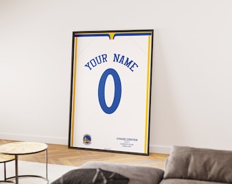 Klantgerichte poster Golden State Warriors Jersey | Gepersonaliseerde basketbalmuurkunst (digitaal)