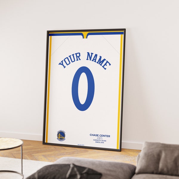 Cadre personnalisable pour maillot de basket-ball Golden State Warriors | Matériel numérique imprimable | Art mural sur le thème du sport l Cadeau | Affiche de basket-ball