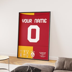 Marco personalizable de camiseta de fútbol Galatasaray / Material imprimible digital / Arte de pared con temática deportiva / Regalo de día especial / Póster de fútbol