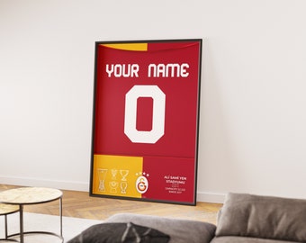 Aanpasbaar Galatasaray voetbalshirt frame | Digitaal afdrukbaar materiaal | Sport thema kunst aan de muur | Speciaal dagcadeau | Voetbalposter