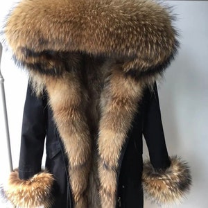 Wild Elegance Real Fox Fur and Raccoon Fur Parka Coat Winter Jacket ...