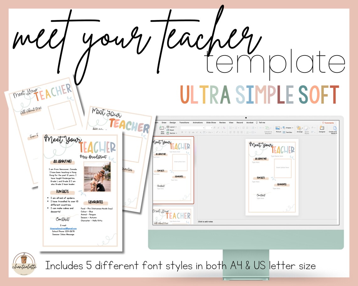 Meet Your Teacher Editable &amp; Printable Templates Ultra Simple Soft PPT ...