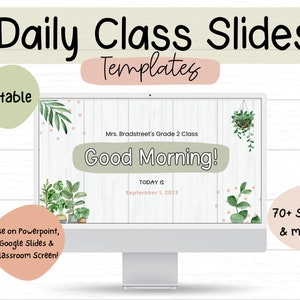 Simple Boho Plant Daily Class Slides - Editable Templates