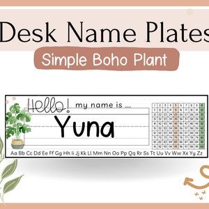 Desk Name Plates Editable & Printable Templates - Simple Boho Plant PDF and PPT file Download
