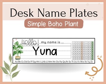 Desk Name Plates Editable & Printable Templates - Simple Boho Plant PDF and PPT file Download