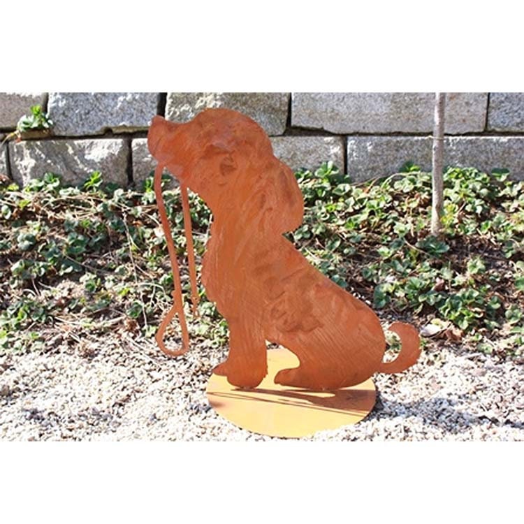 Patina Dog Emi With Leash Rust Decoration With Charm 