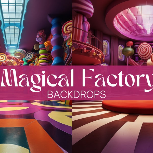 20 toiles de fond numériques Magical Factory | Rapport 1:1 | Arrière-plans Candyland | Superpositions Photoshop | Coffret La Vie en Sucre | Inspiré du film