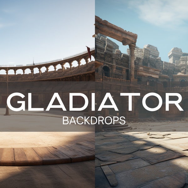 20 Gladiator Backdrops | 1:1 Ratio | Gladiator Backgrounds | Photoshop Overlays | Digital Imagery | Dramatic Set | Film-Like Atmosphere