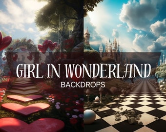 20 Alice in Wonderland Backdrops | 1:1 Ratio | Enchanting Backgrounds | Photoshop Overlays | Digital Fantasy Imagery | Film-Like Atmosphere